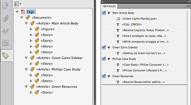 Tags pane to Articles panel comparison